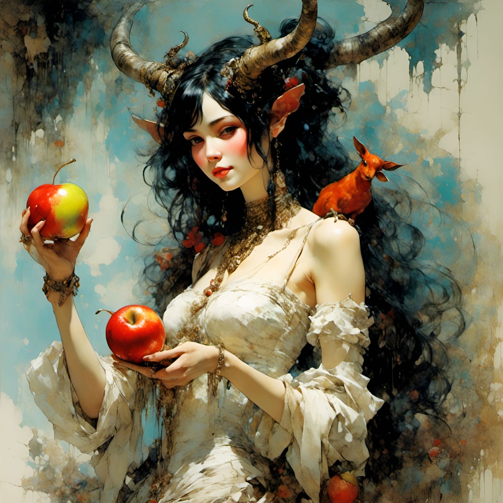 Temptation: Devil Offering Apple to a Girl