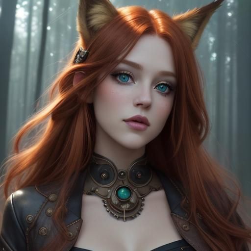 Woman with Fox Ears in Vibrant Anime-Realism
