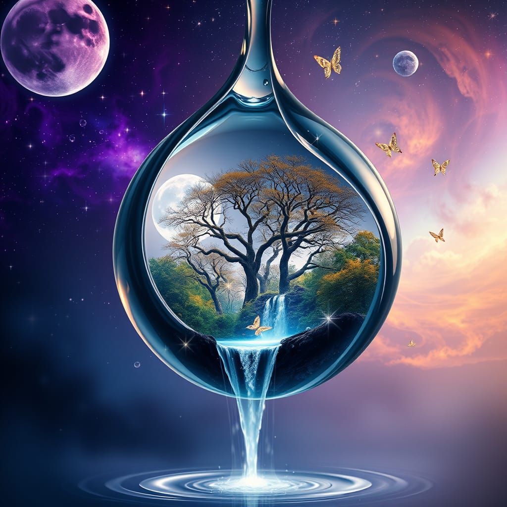 Ethereal Water Droplet Encloses Celestial Forest in Surreal ...