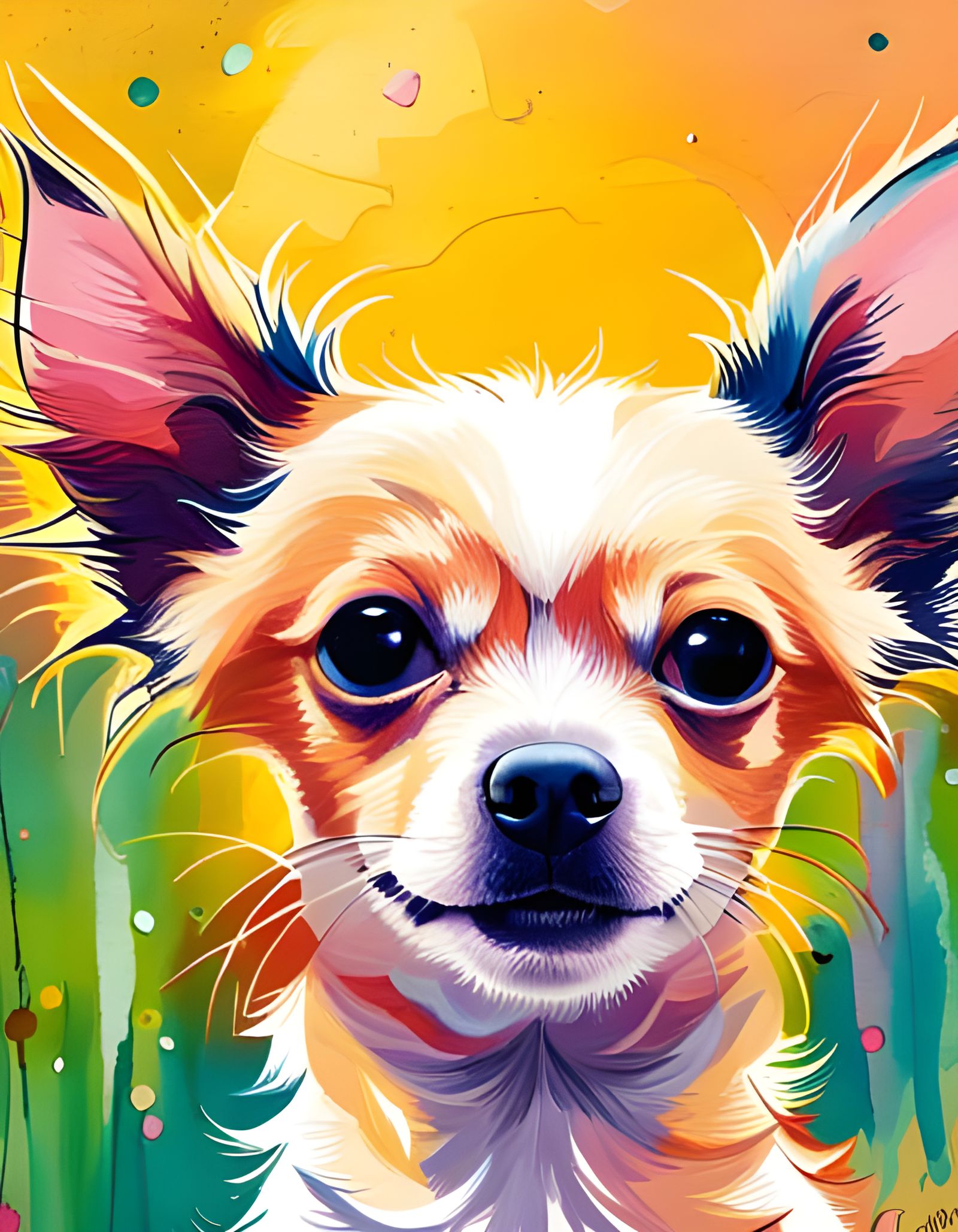 Happy Fluffy Chihuahua Portrait in Illustrative Style