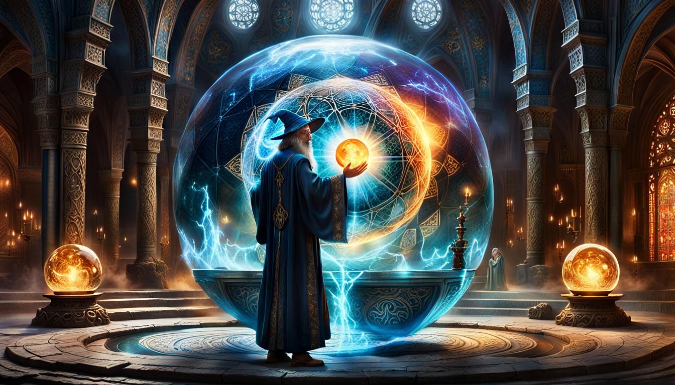 Fantasy Mage with Mystical Sphere Digital Art
