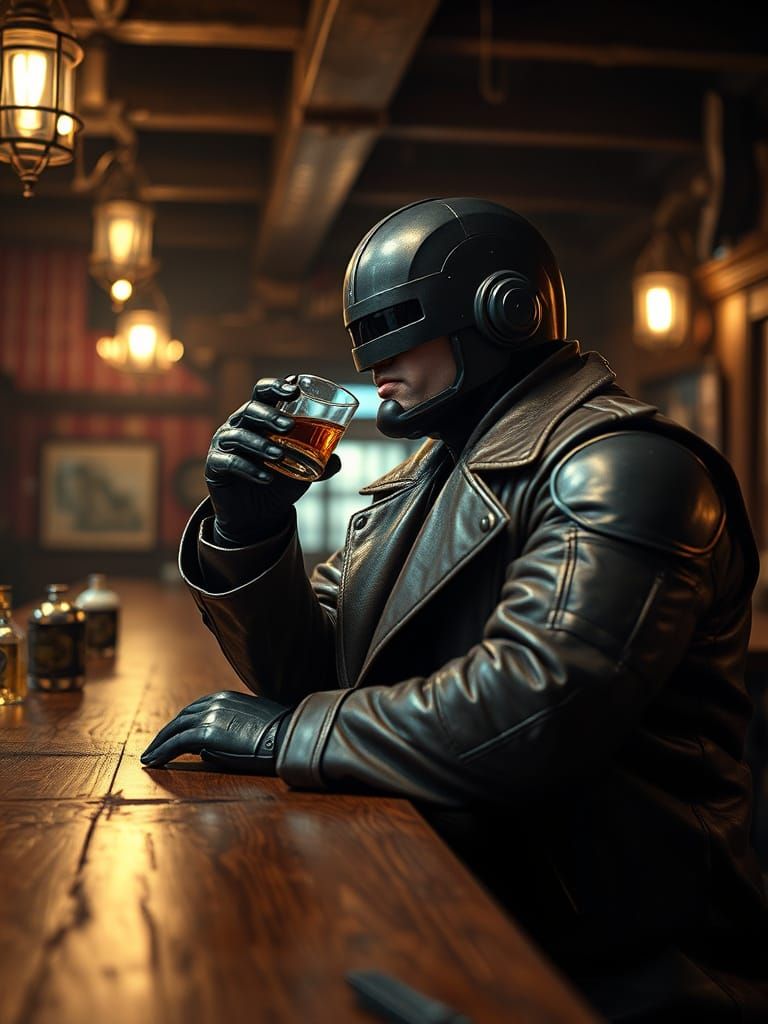 Robocop in Western Saloon with Cinematic Lighting