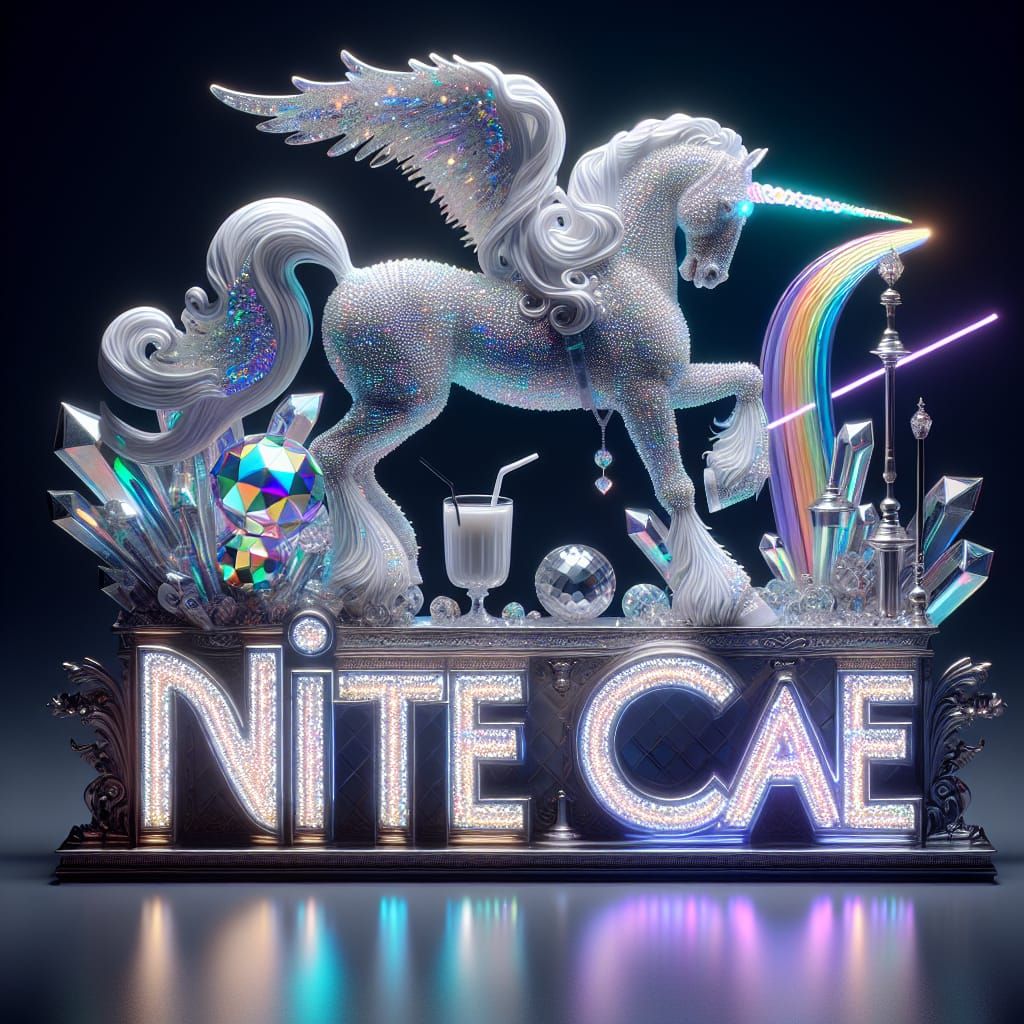 Iridescent Diamond "NITE CAFE" with Mystical Pegacorn