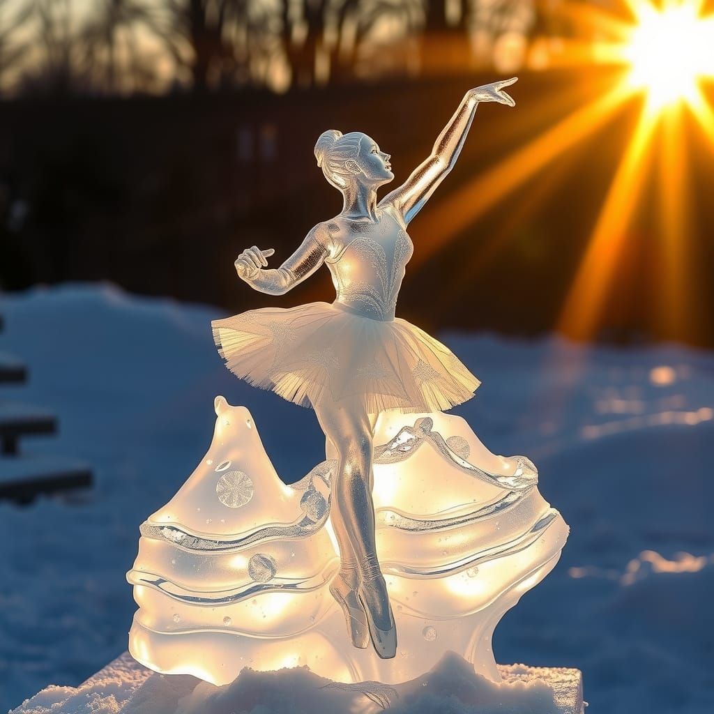 Icy Ballerina Sculpture Bathed in Sunlight