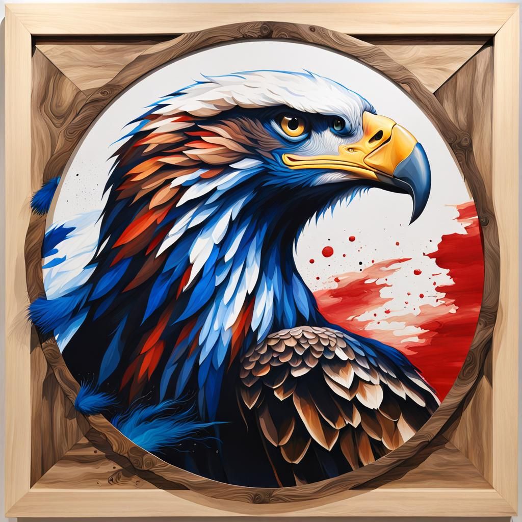 Proud Eagle Ink Painting with Symmetrical Details