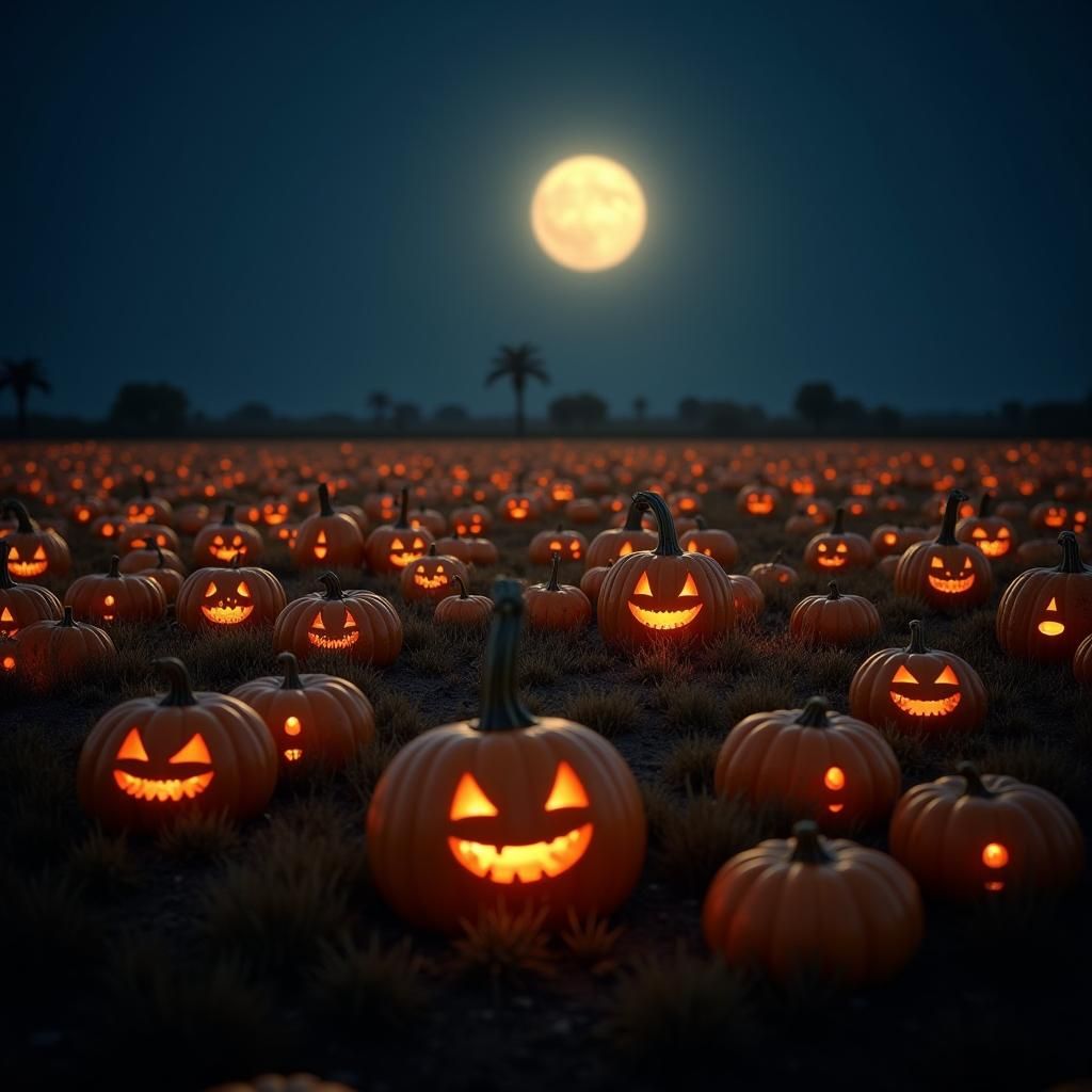 Moonlit Field of Smiling Gourds
