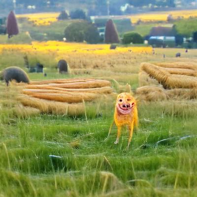 Joyful Cheese Dog Running in Field