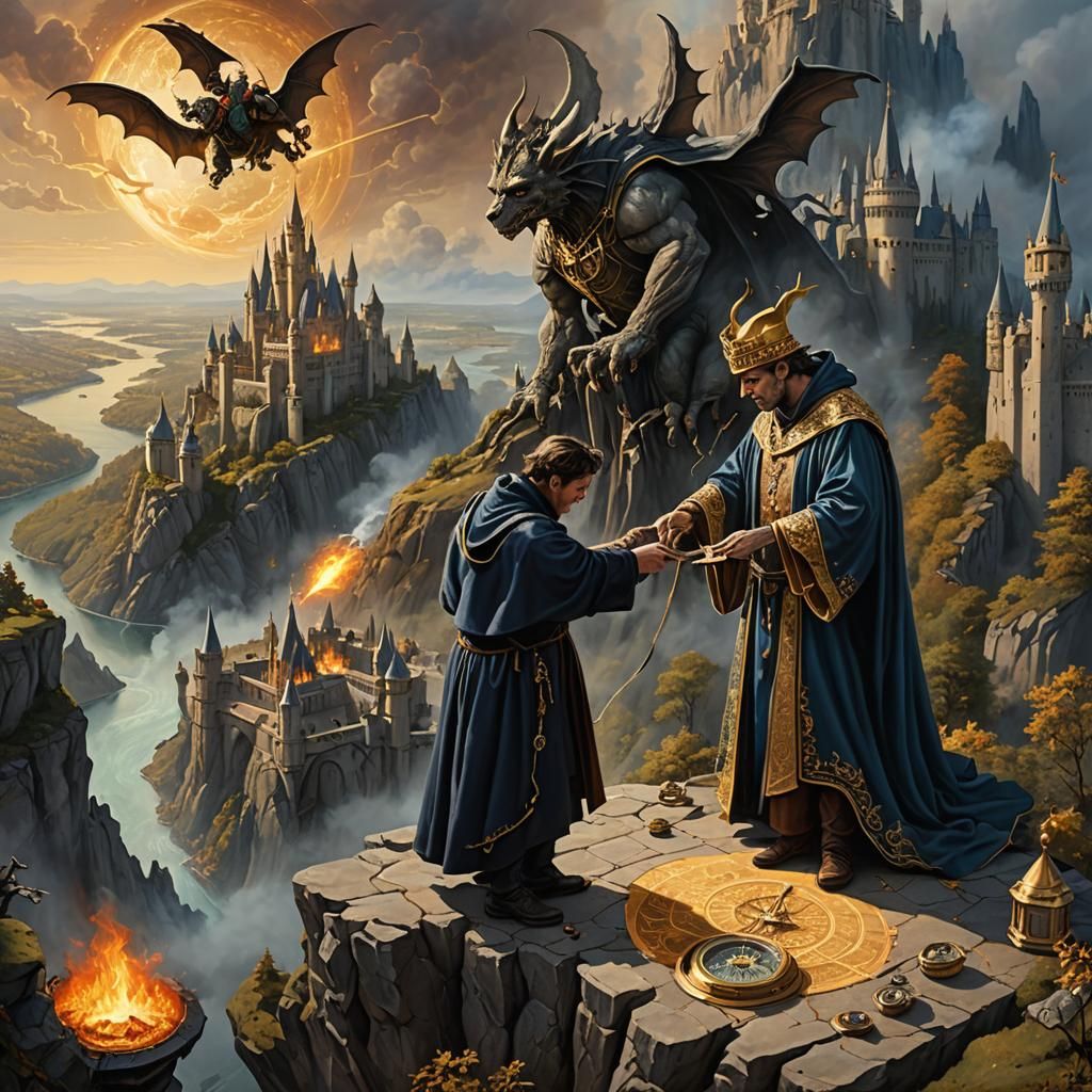 Magician Prepares Compass as Energy Flows: Matte Painting