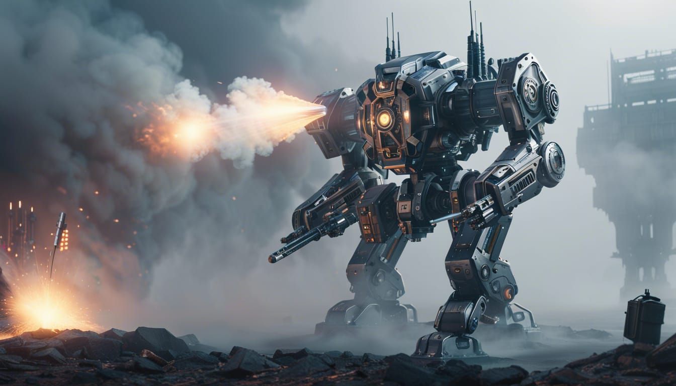 Religious Robot Warrior in Industrial Sci-Fi Landscape