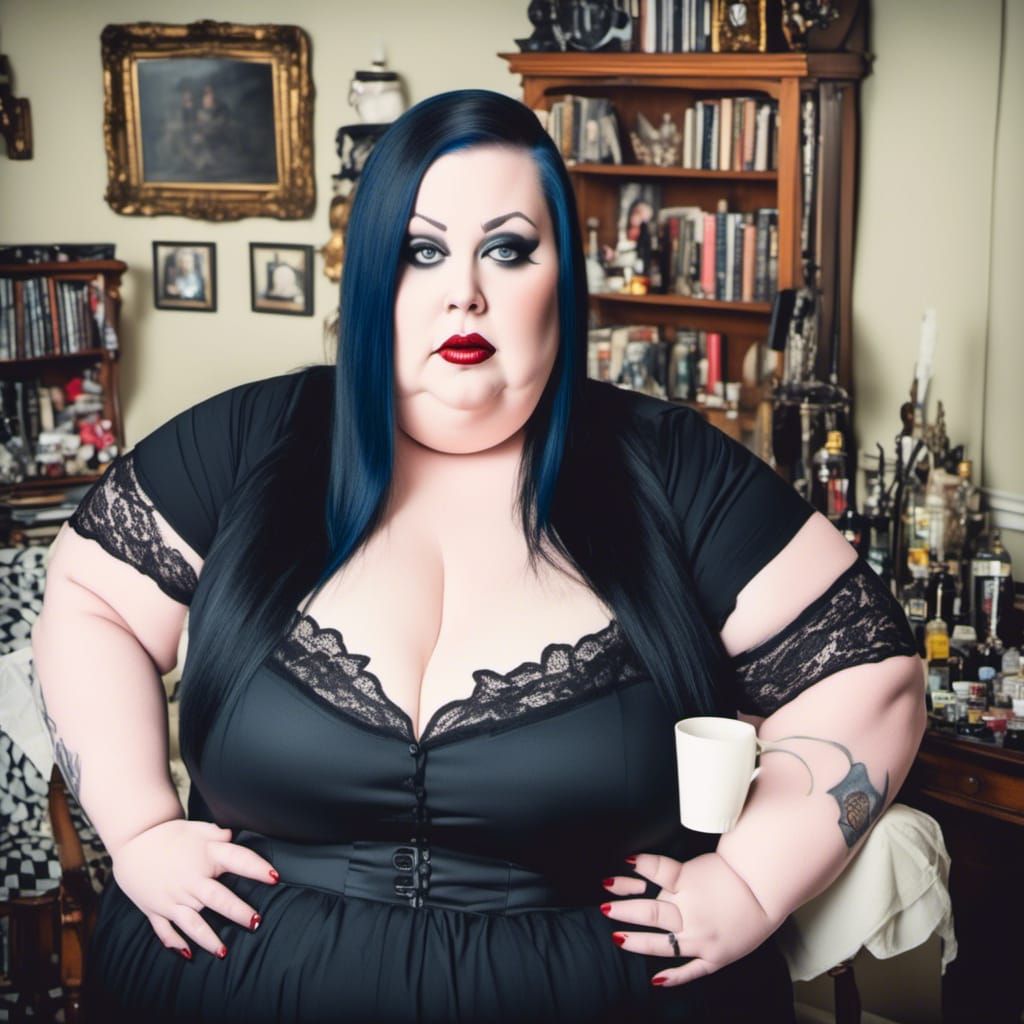 Curvy Gothic Woman with Shaved Head Portrait