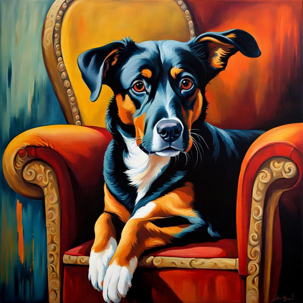 Dog with Soulful Eyes: Oil on Canvas