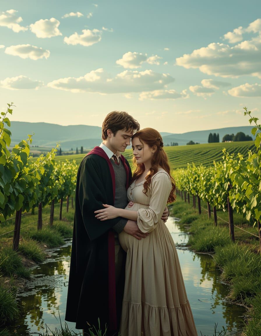 Harry Potter and Ginny in a Vineyard, Hyperrealistic