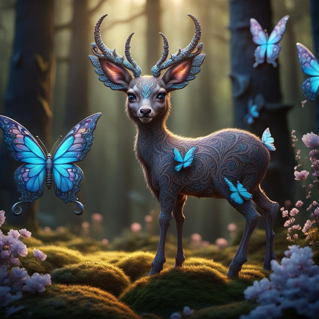 Diamond Encrusted Bambi with Butterfly: Detailed Matte Paint...