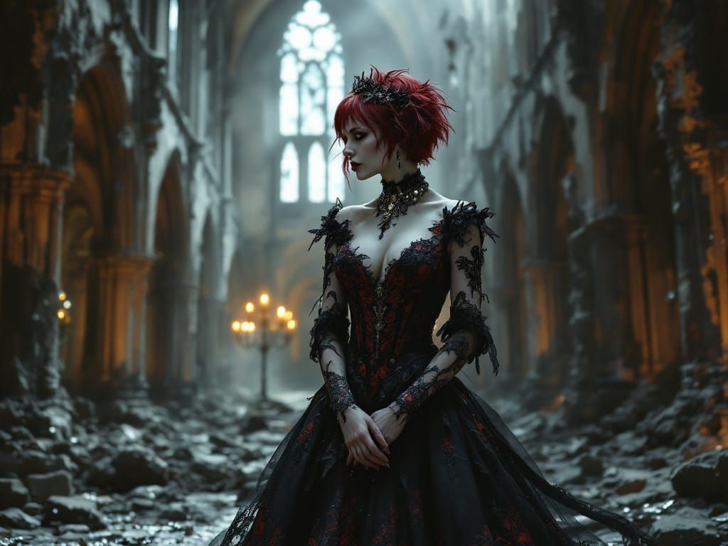 Gothic Goddess in Ruined Cathedral