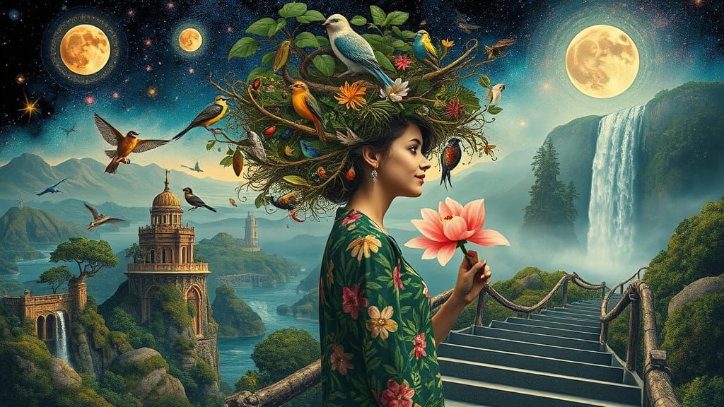 Rainforest Hair: A Surreal Bio-Art Collage