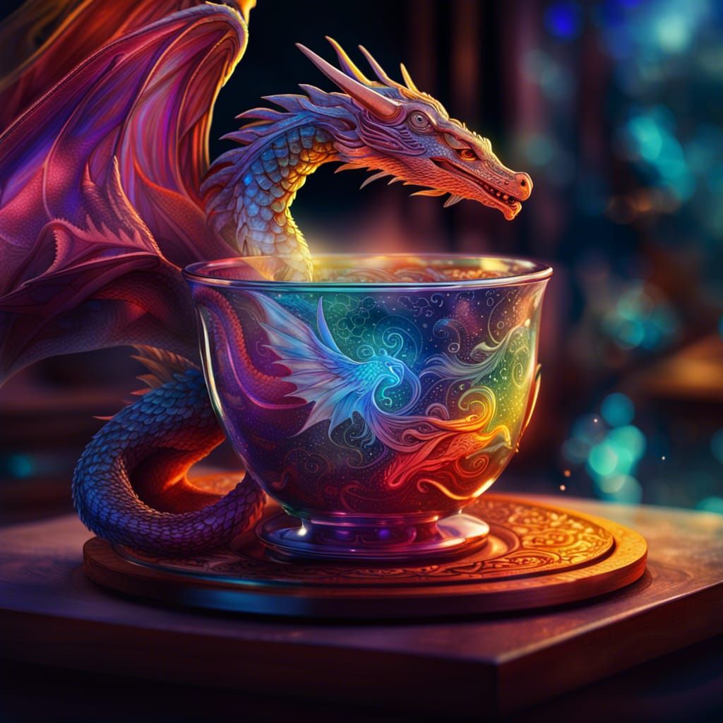 Dragon and Phoenix Teacup Astral Illustration