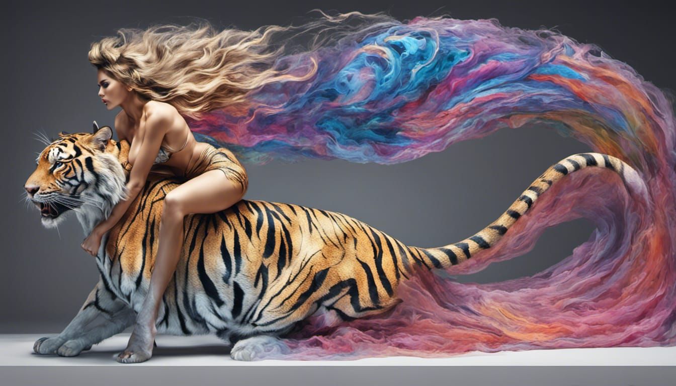 woman riding a tiger