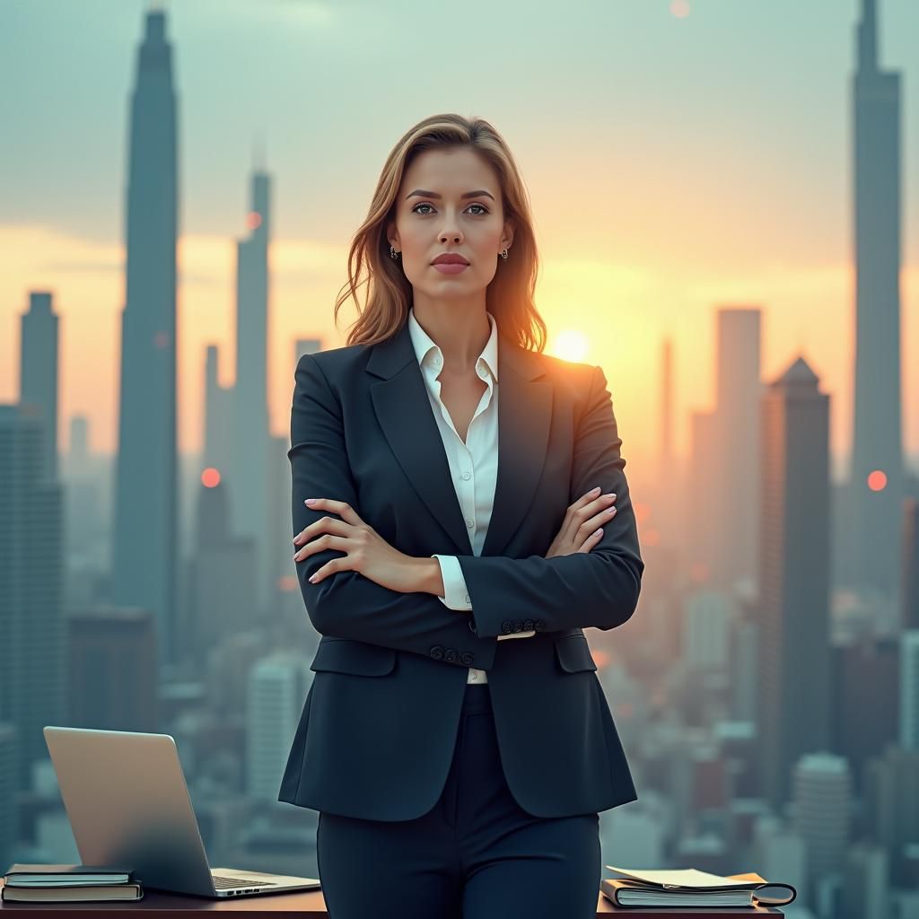Visionary Businesswoman in Futuristic Cityscape