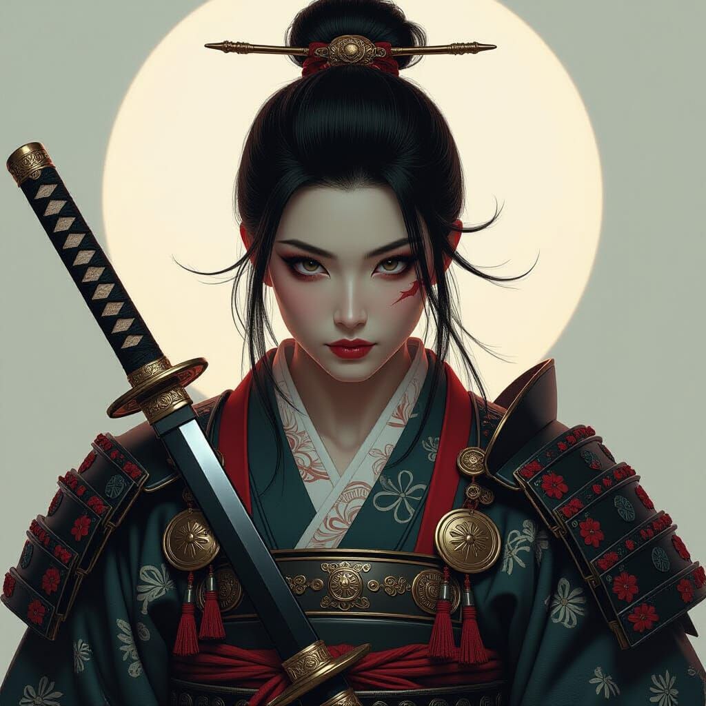 Hyperrealistic Japanese Warrior in Ornate Armor