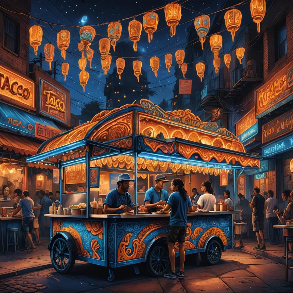 Los Angeles Night Taco Scene in Fantasy Style