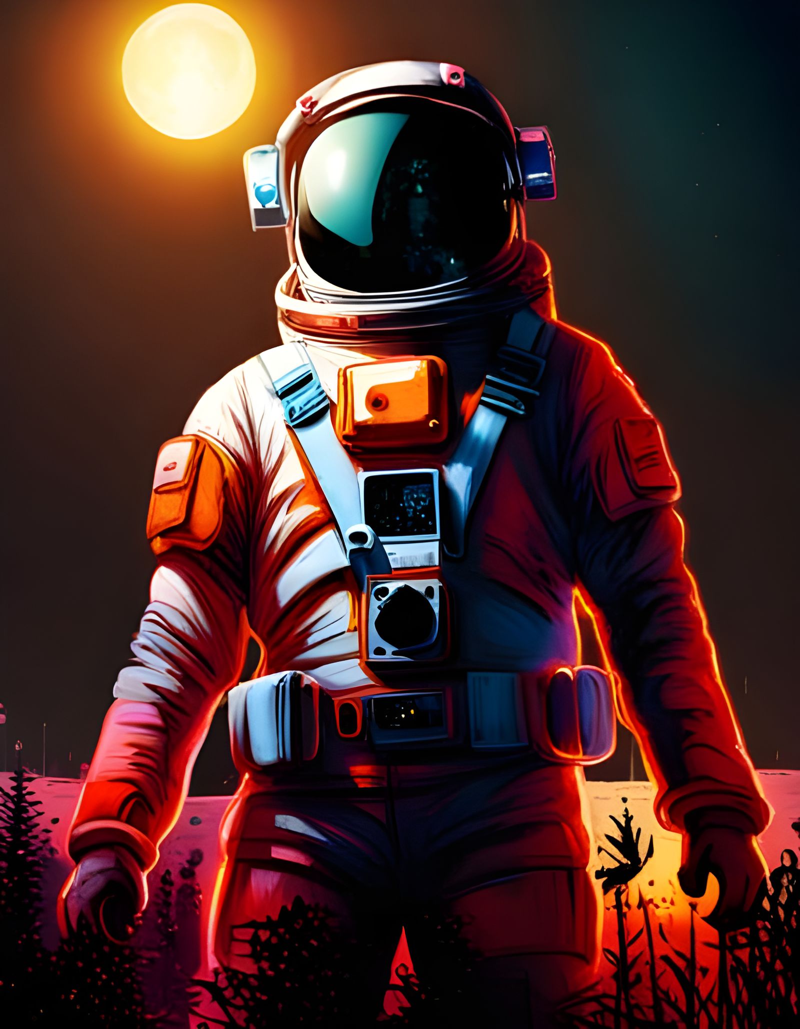Atompunk Astronaut in Retro-Futuristic Space Station