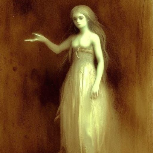 Horror Ghost Girl Doll in Engraving Style