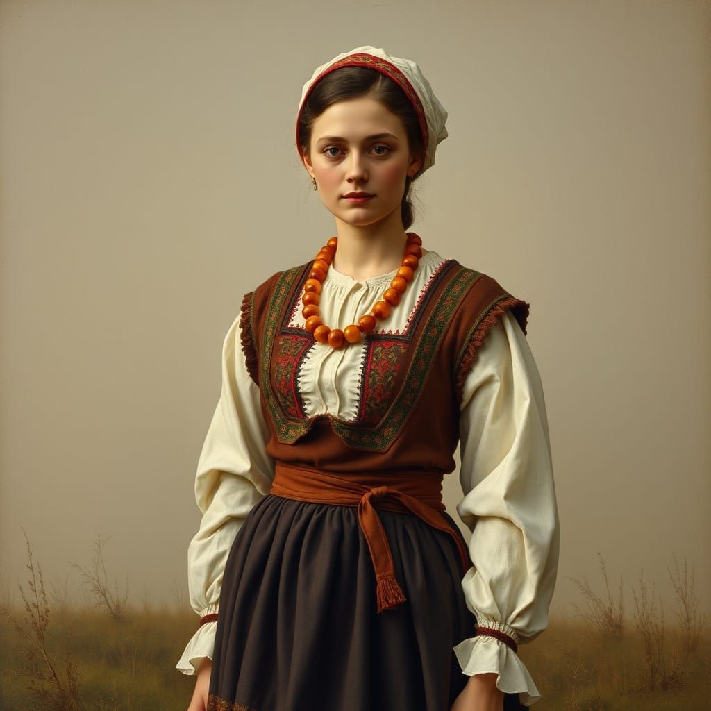 Baltic Woman in Traditional Folk Art Style, 1888