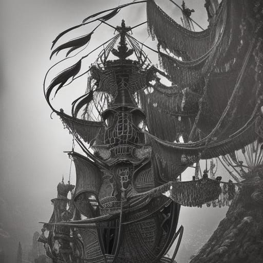 Enchanted Fairytale Pirate Ship with Silver Butterflies