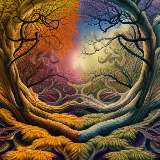 Yin-Yang Tree: Spring and Autumn in Detailed Photoillustrati...