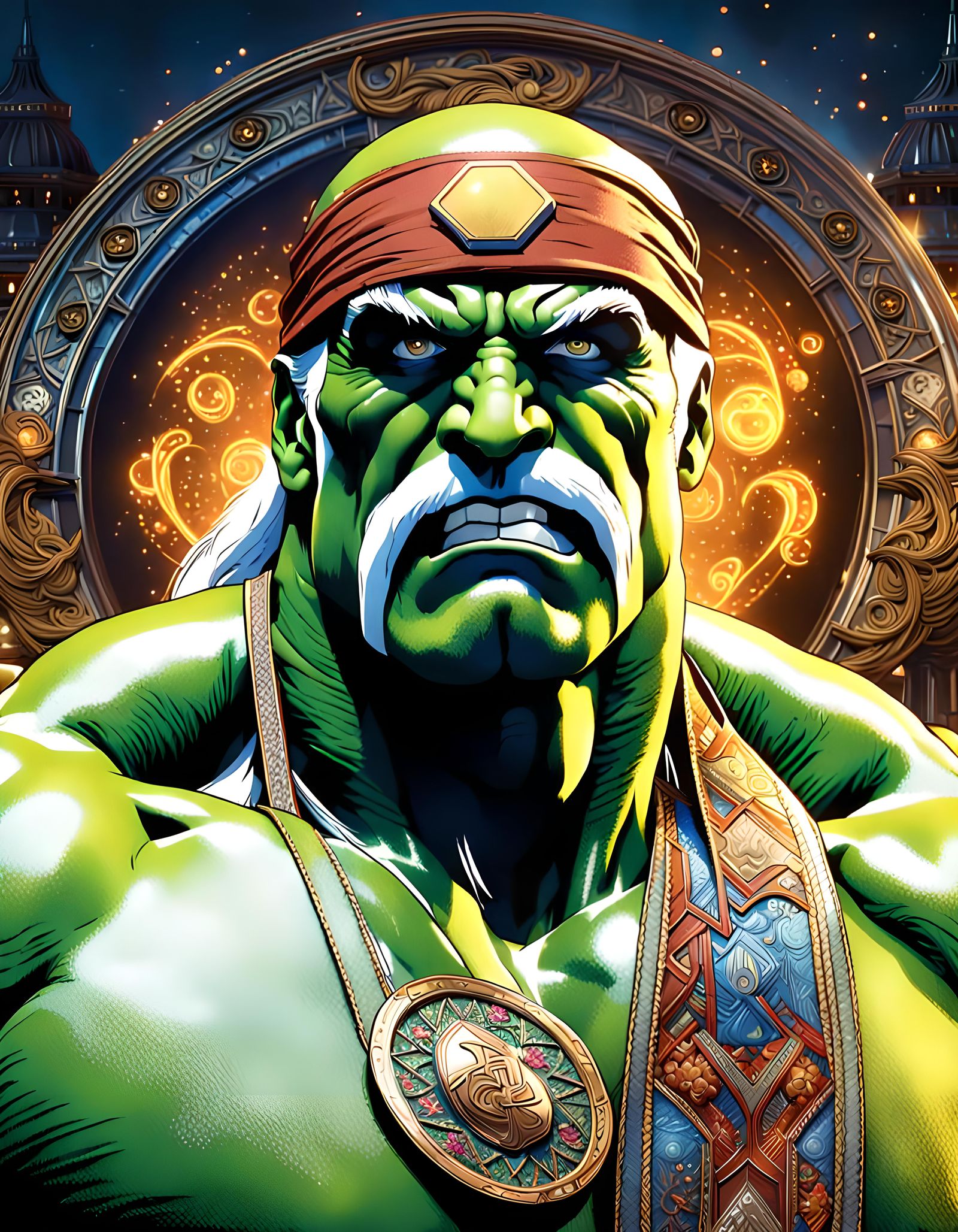 Hyperrealistic Hulk Hogan Portrait with Electric Sparks