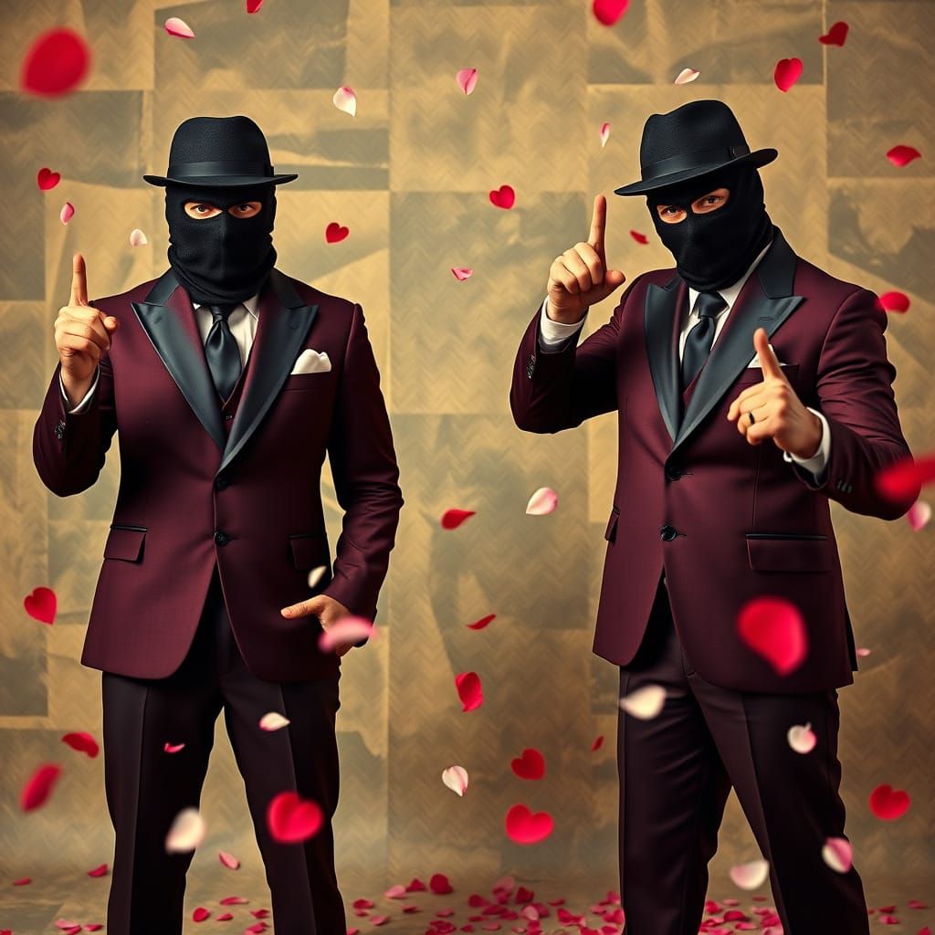 Defiant Men in Suits with Vintage Backdrop