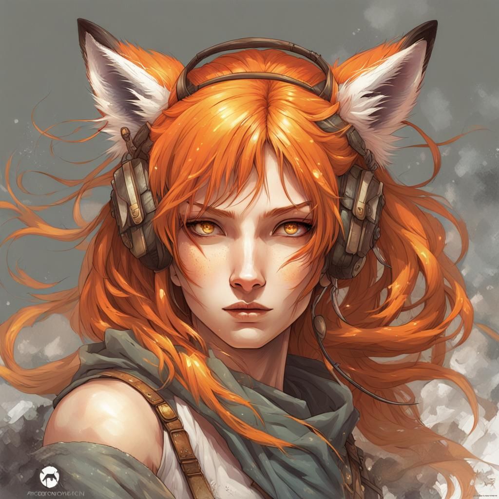 Anime Fox Girl Portrait in Comic Book Style