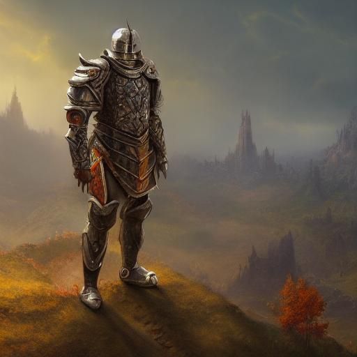 Armored Man on Hill: Detailed Fantasy Art