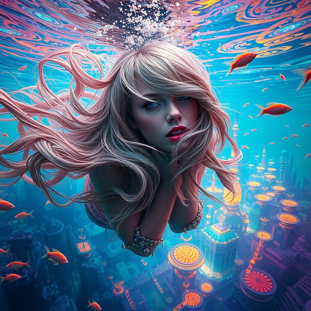 Taylor Swift in a Vibrant Underwater Dreamscape