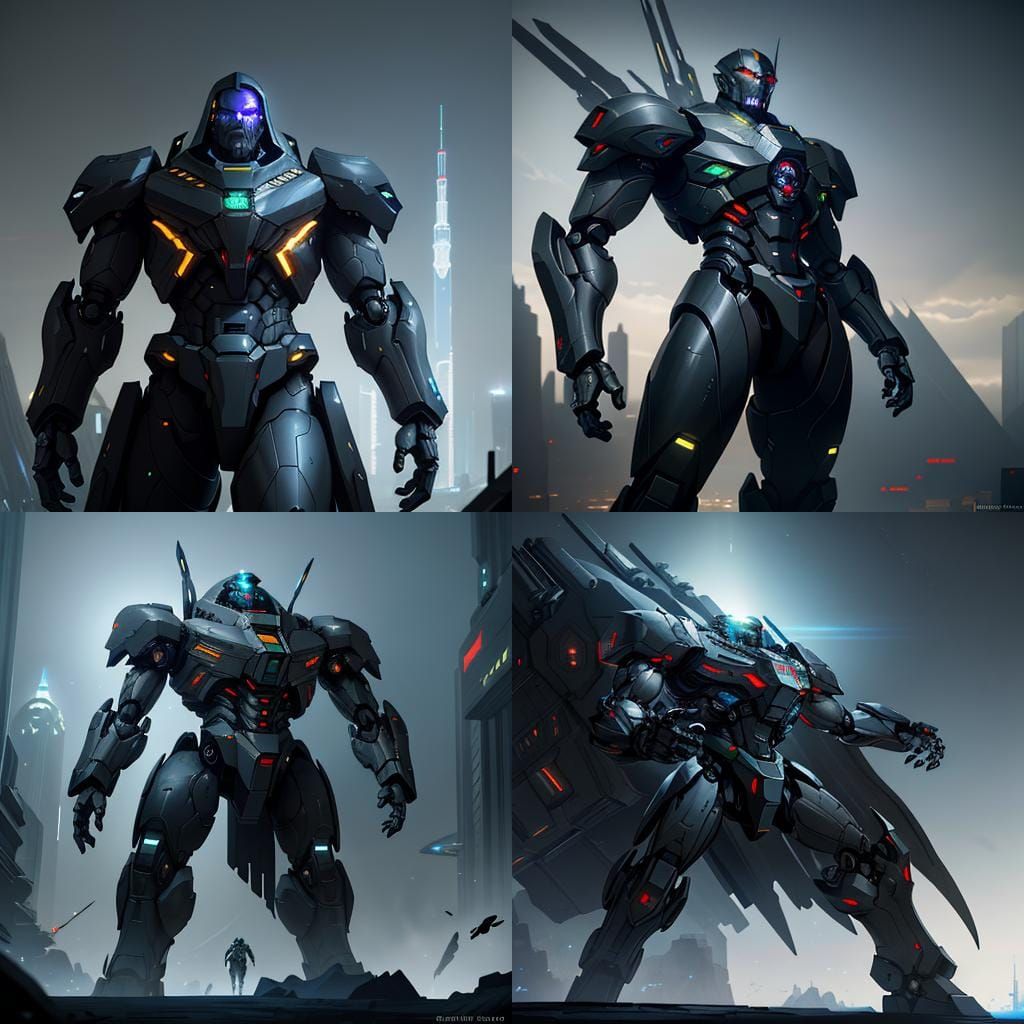 Sleek Stealth Mech Humanoid Space Dreadnought