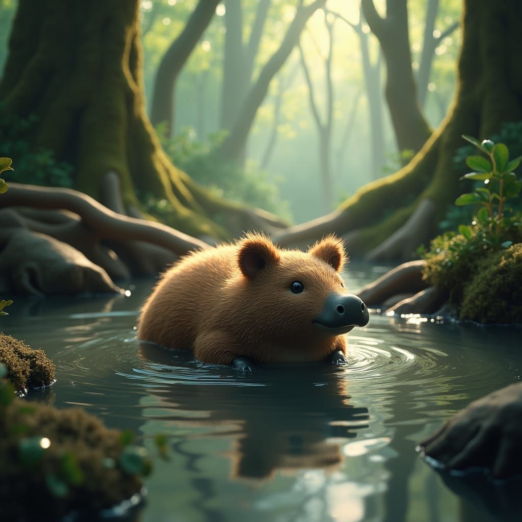 Enchanting Platypus in Tasmanian Rainforest