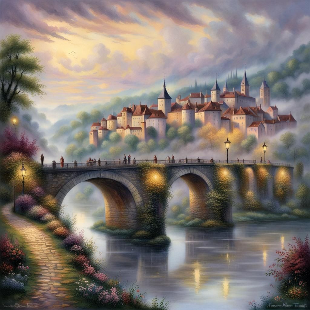 Cahors Inhabited Bridge After Rain: Ethereal Luminism