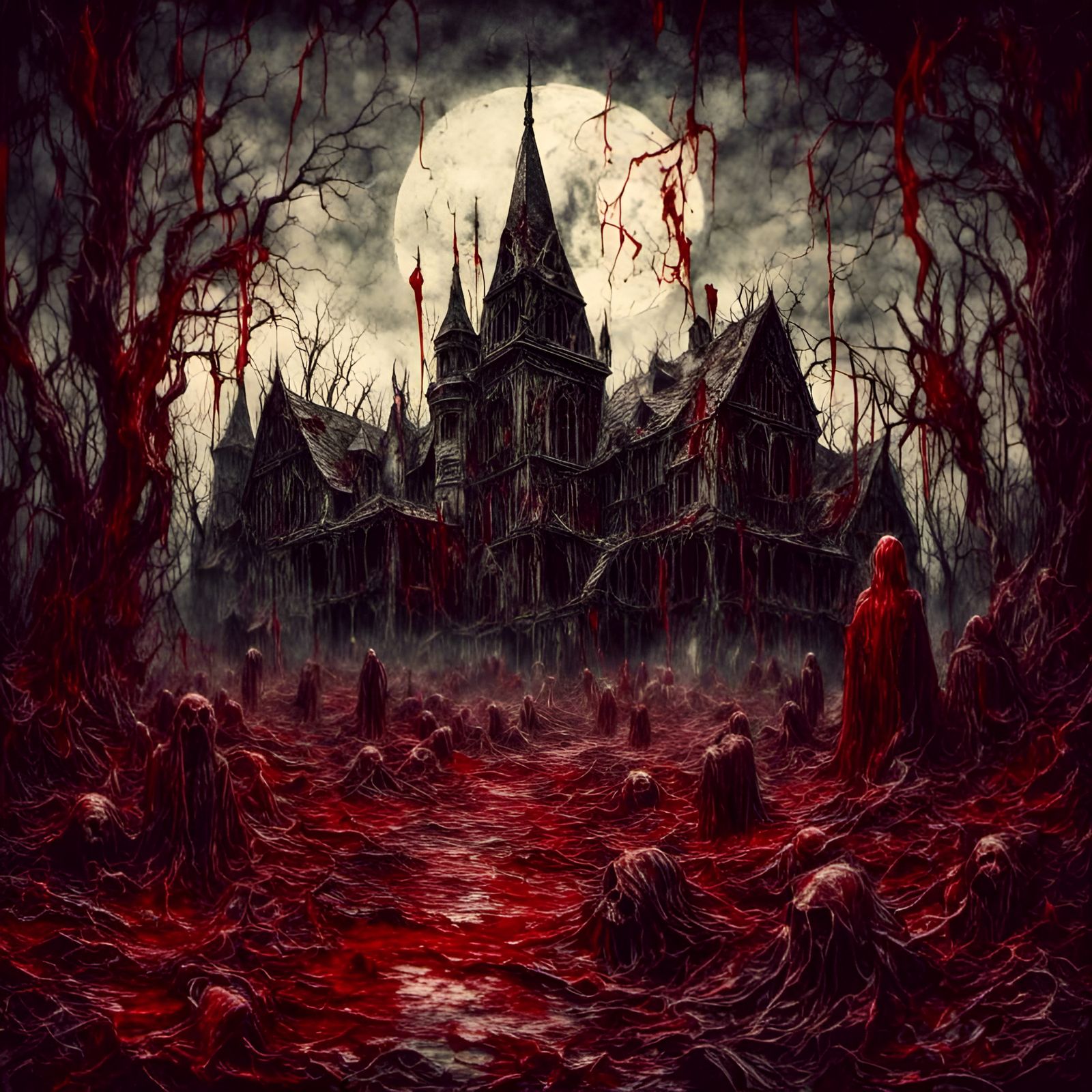 Bloody Tiles: Macabre Horror Illustration in Creepy Style