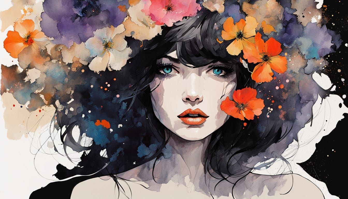 Ethereal Woman Dancing in a Dreamlike Scene with Vibrant Col...