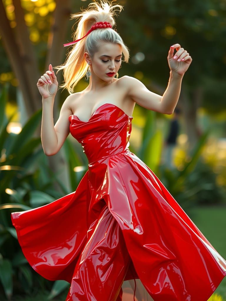 Woman in Red Dress Dancing: Syd Mead Inspired