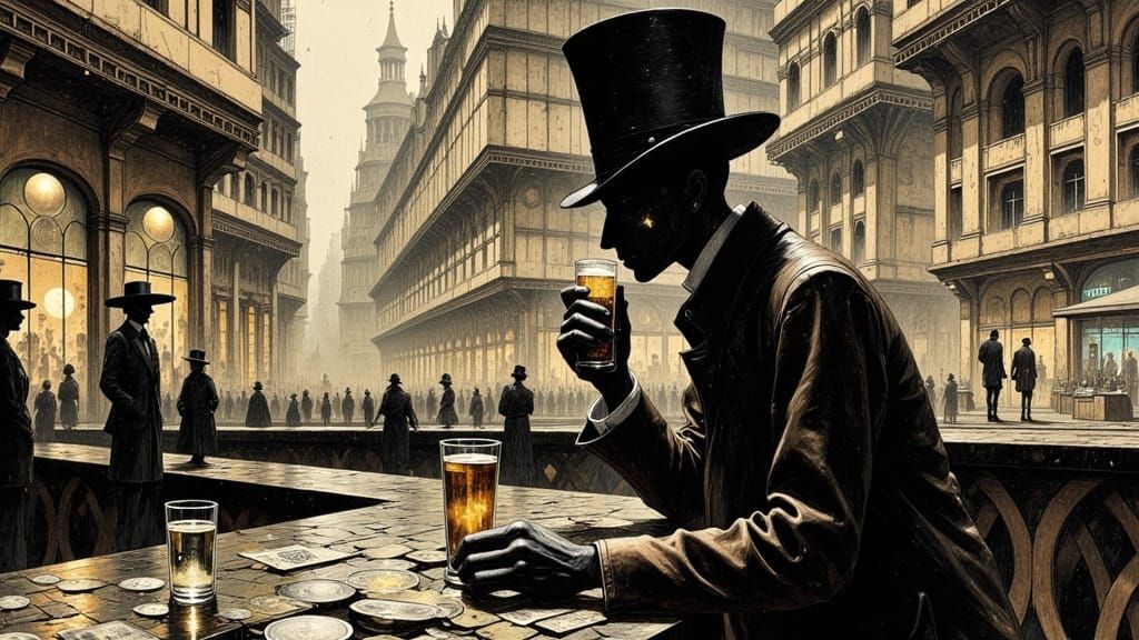 Surrealistic Splash Art of Money and Love in a Whimsical Cit...