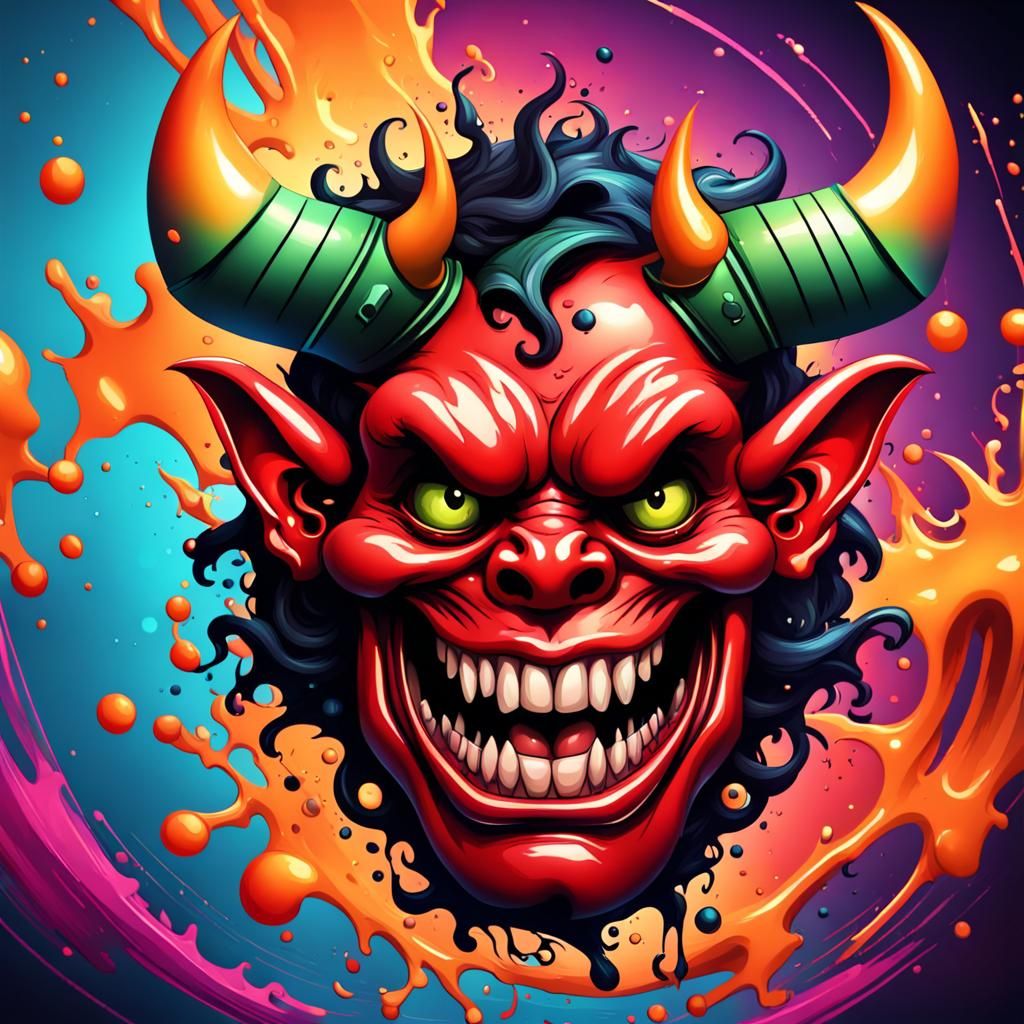 Cartoon Devil in Crazy Drum and Bass Scene
