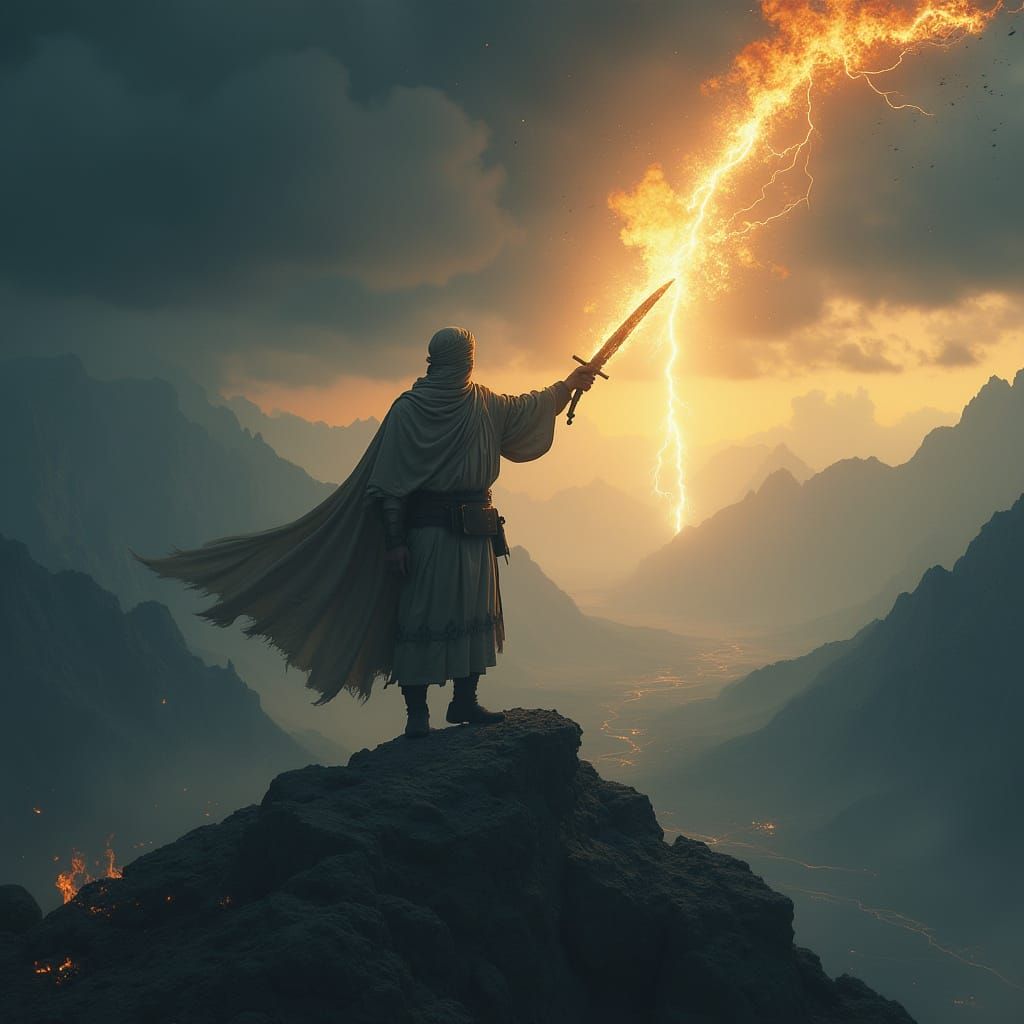 Mujahid Warrior Stands Tall Amidst Stormy Dawn