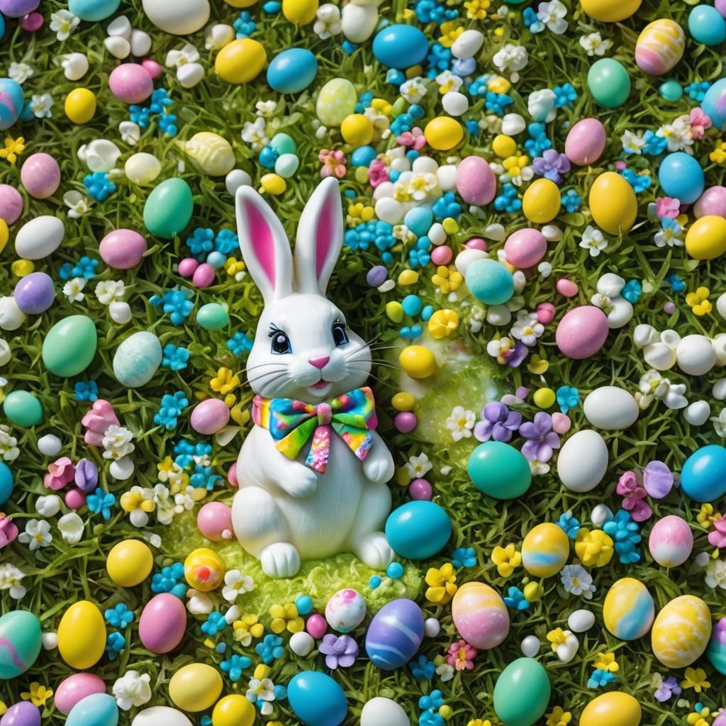 Lisa Frank Easter Bunny with Pastel Tie Dye Bow