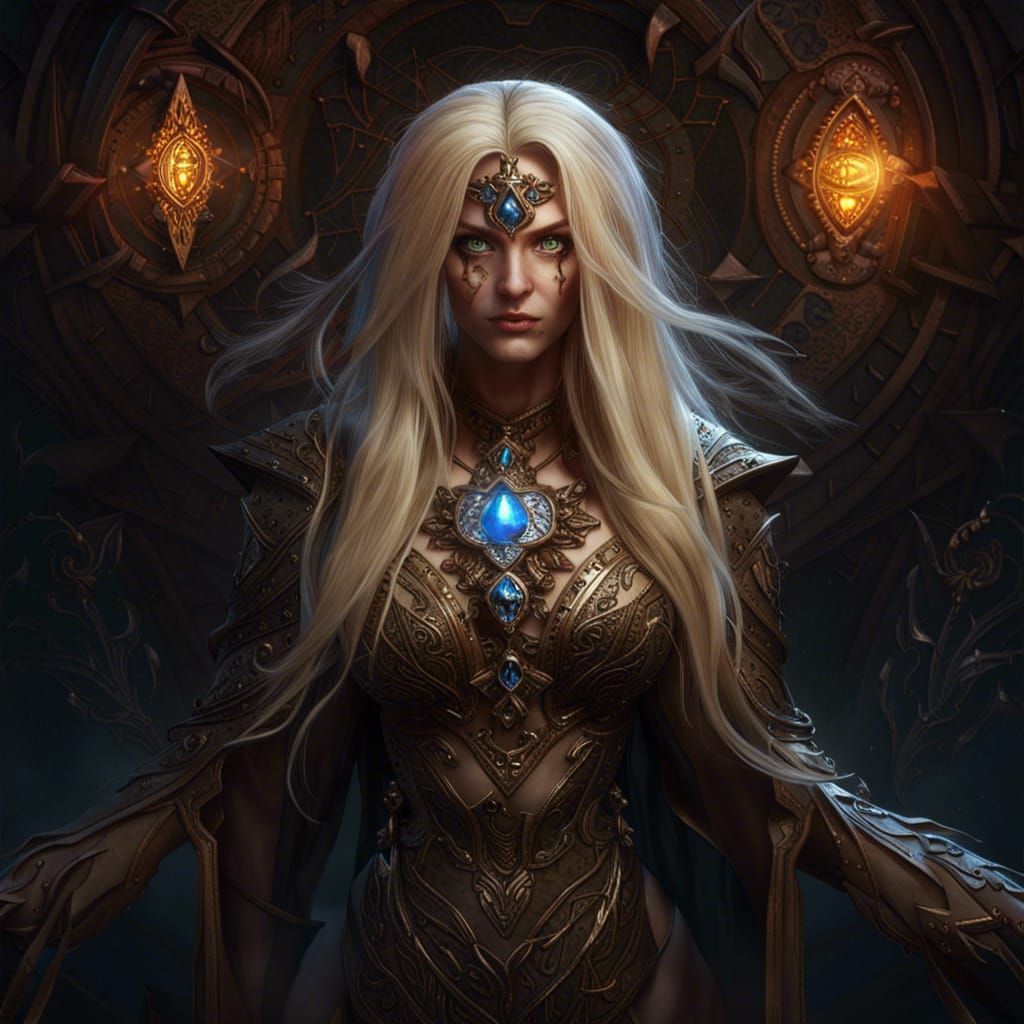 Blond Sorceress with Jeweled Eye, Dark Fantasy Art
