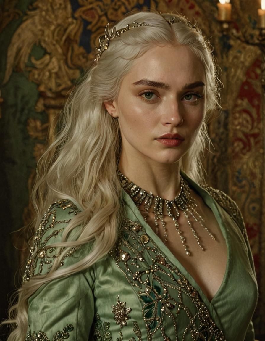 Young Queen in Medieval Chamber, Pre-Raphaelite Style