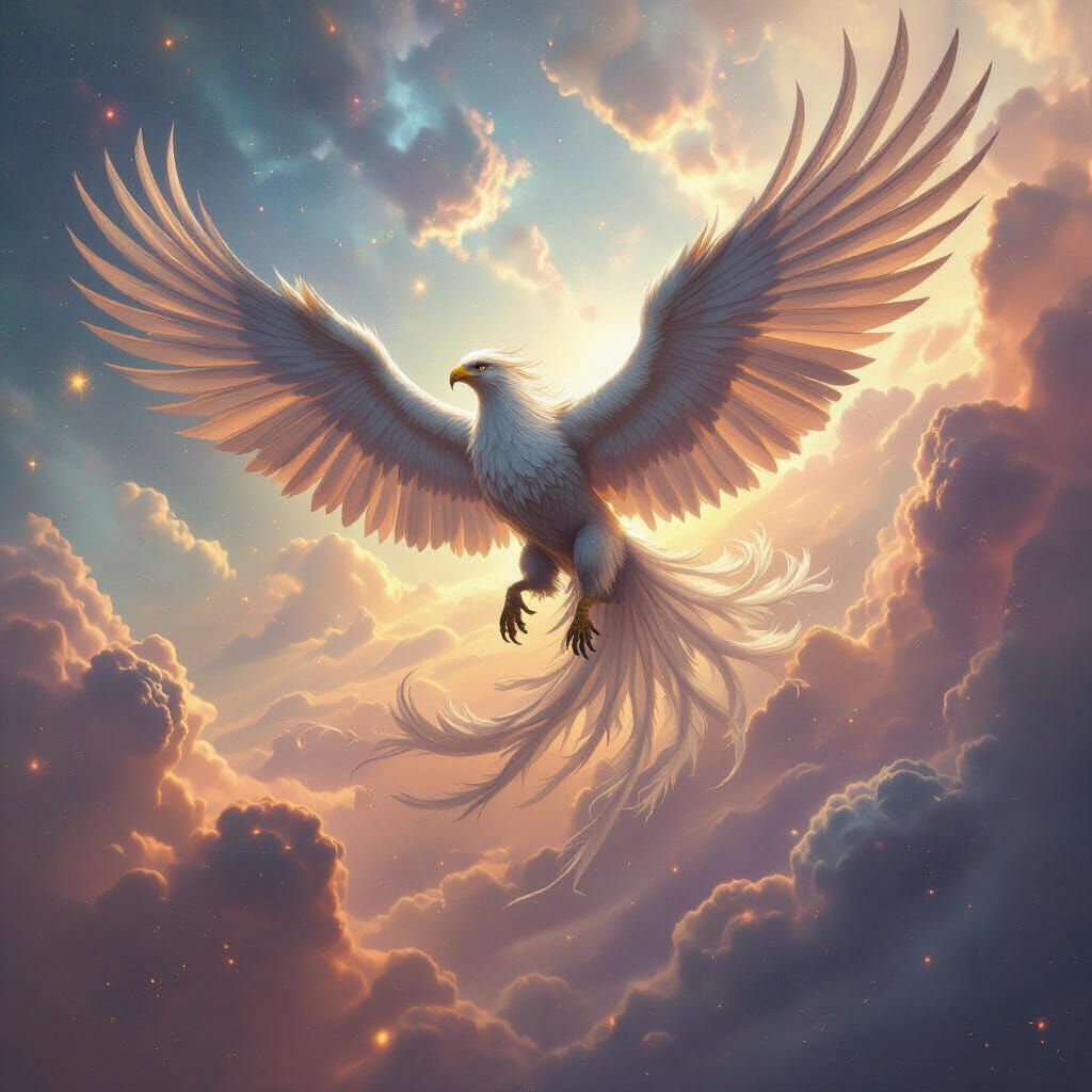 Griffin Soaring Through Nebula in Hyperrealistic Detail