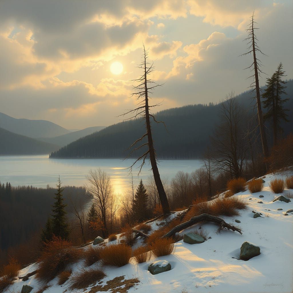 Rustic Winter Wonderland in Nordic Folk Art Style