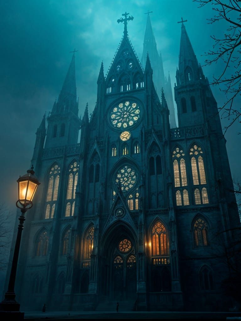 Gothic Cathedral in Fog: Digital Painting