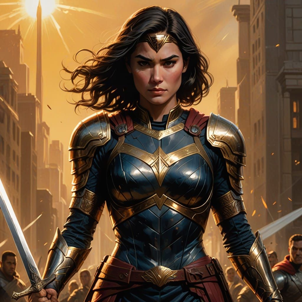 Legendary Comic Book Heroine in Golden Light